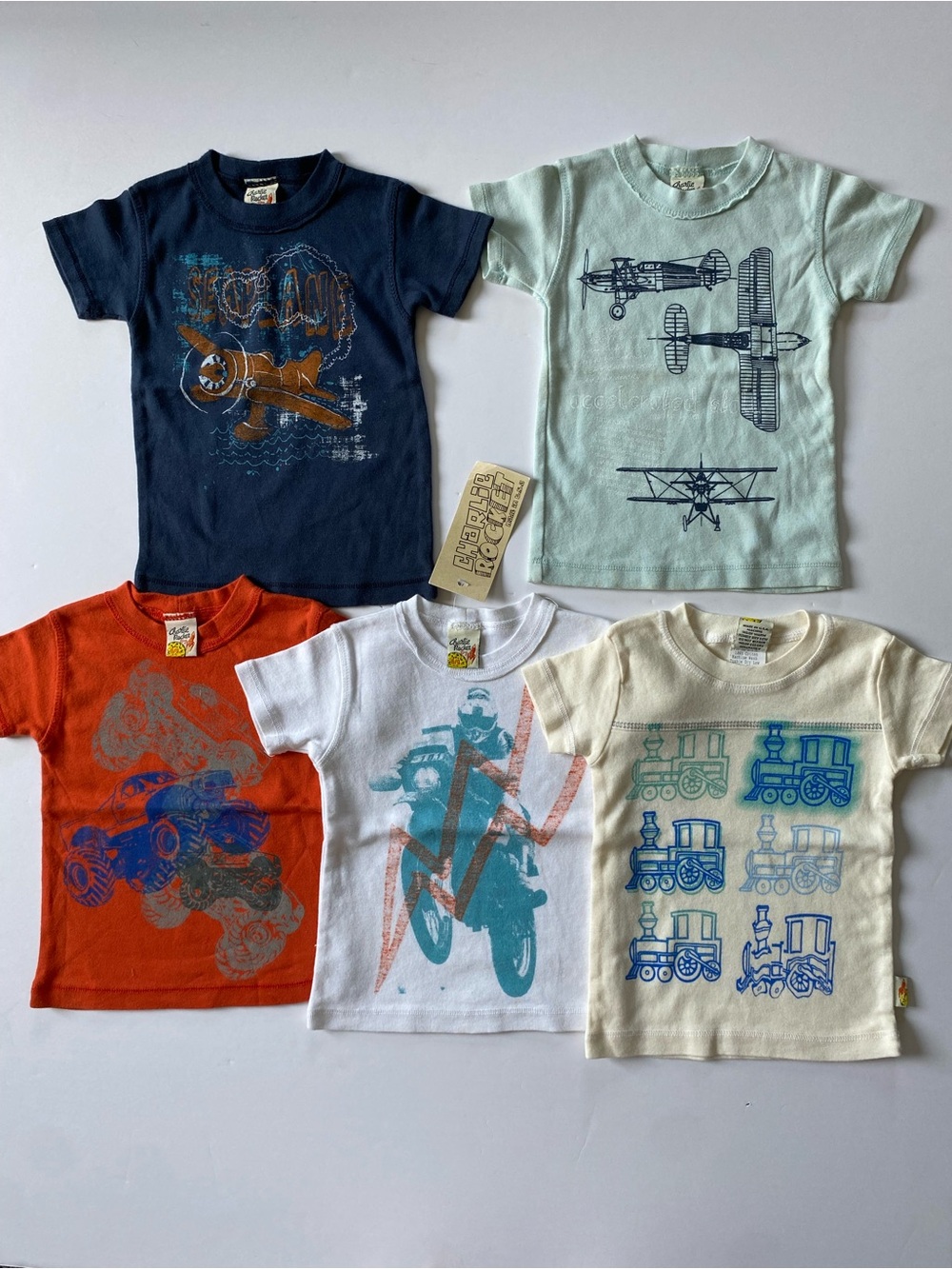 Vehicle Shirts 6 9 Months Set Of 5 Lot NEW 100% Cotton Plane Train surfing Van